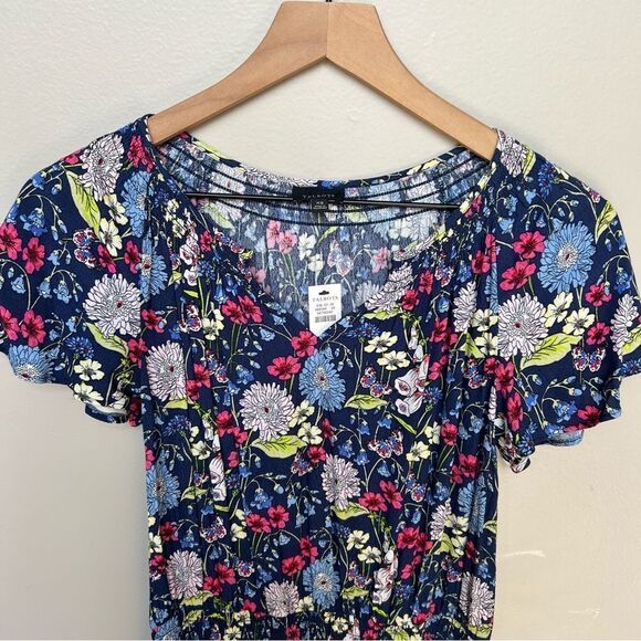 Talbots NWT Floral Short Sleeve Midi Dress Blue Pink Lightweight Summer Dress XS - Picture 4 of 9